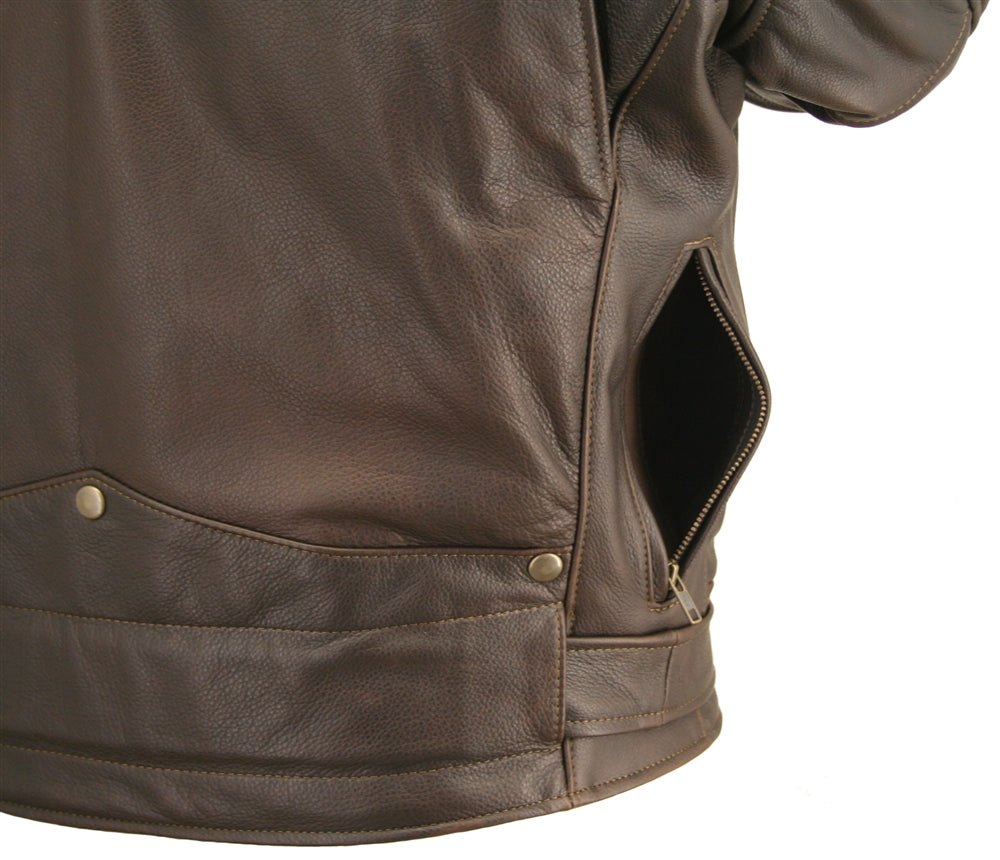 Men's D Pocket Distressed Brown Biker Jacket