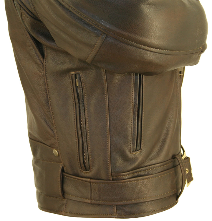 Men's D Pocket Distressed Brown Biker Jacket