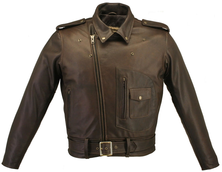 Men's D Pocket Distressed Brown Biker Jacket