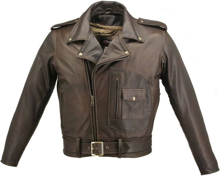 Men's D Pocket Distressed Brown Biker Jacket