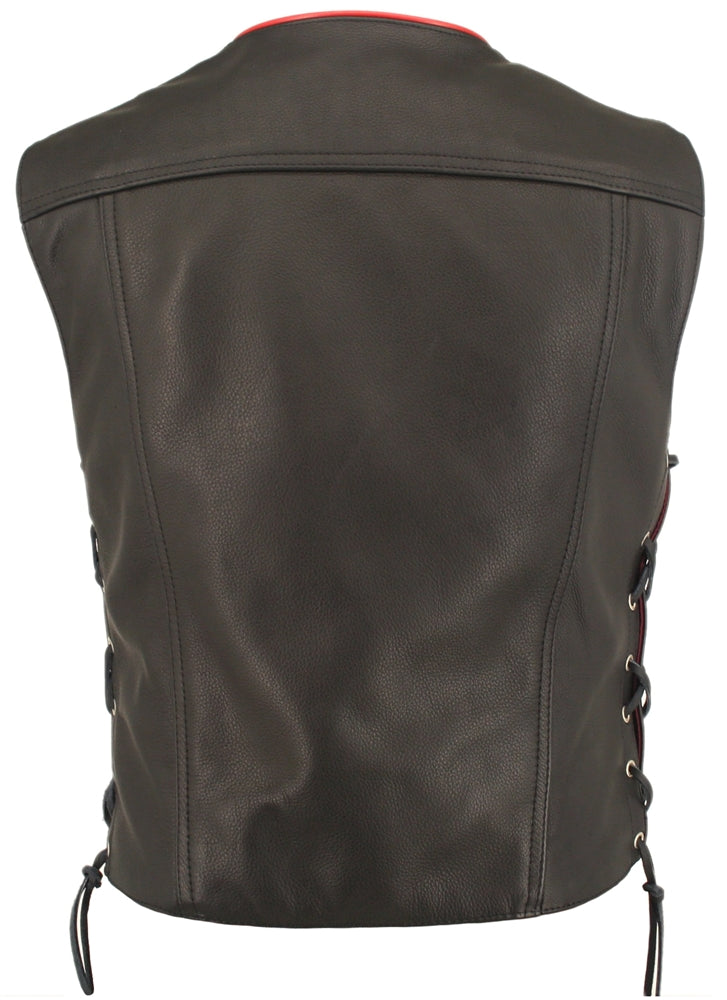 Men's Denim Style Lace Side / Trim Leather Vest