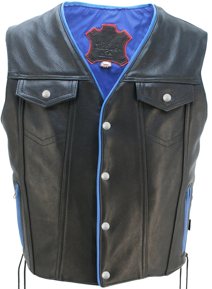 Men's Denim Style Lace Side / Trim Leather Vest