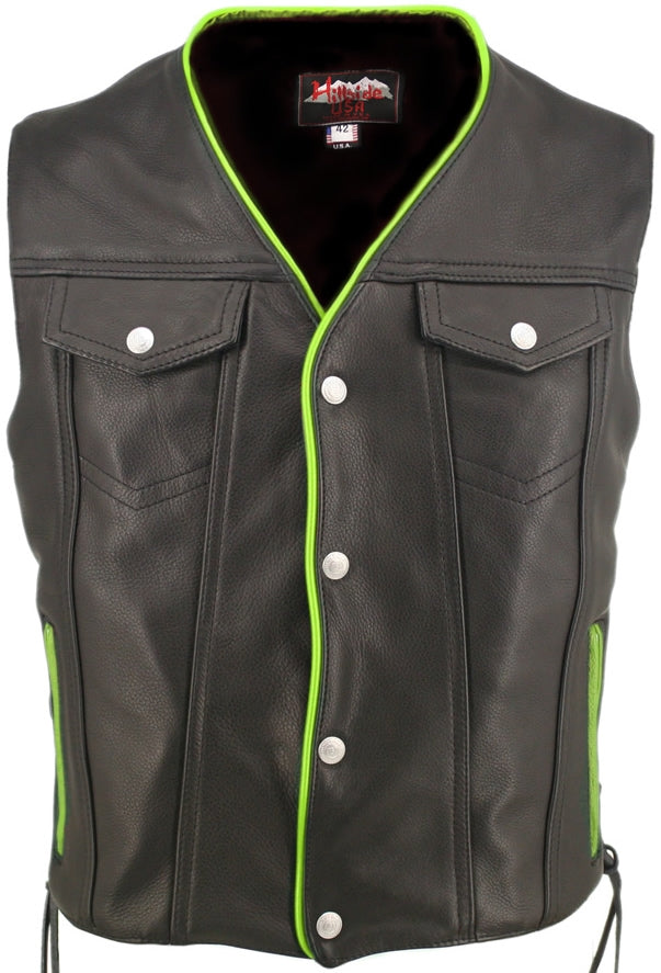 Men's Denim Style Lace Side / Trim Leather Vest