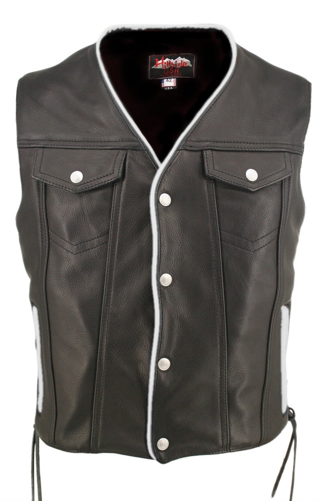 Men's Denim Style Lace Side / Trim Leather Vest