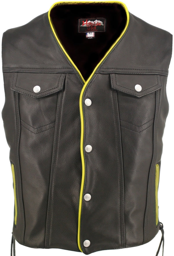 Men's Denim Style Lace Side / Trim Leather Vest