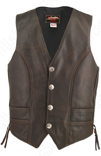 Men's Distressed Brown Leather Vest (Custom)