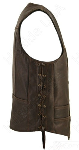 Men's Distressed Brown Leather Vest (Custom)