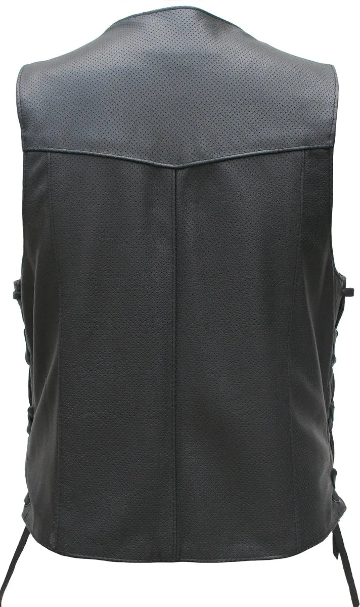 Men's Laced Side Full Perforated Classic Biker Vest