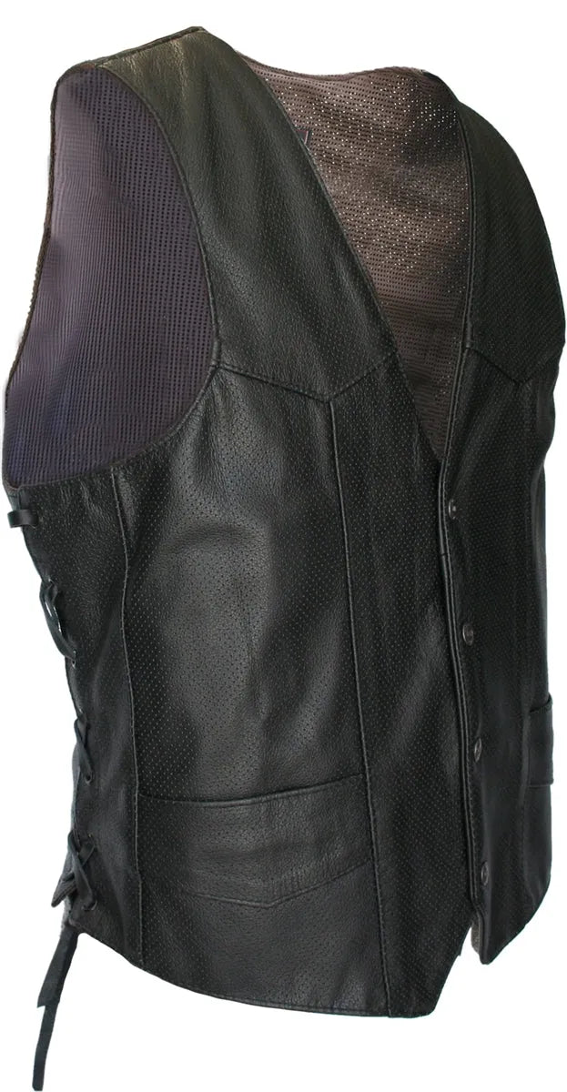 Men's Laced Side Full Perforated Classic Biker Vest
