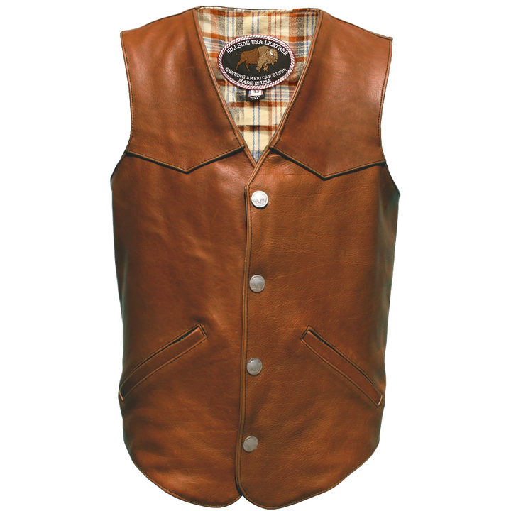 Men's Western Style Brown American Bison Leather Vest