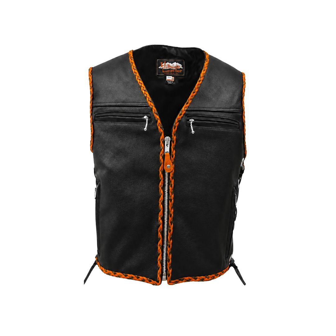 The Elite Motorcycle Leather Vest Braided