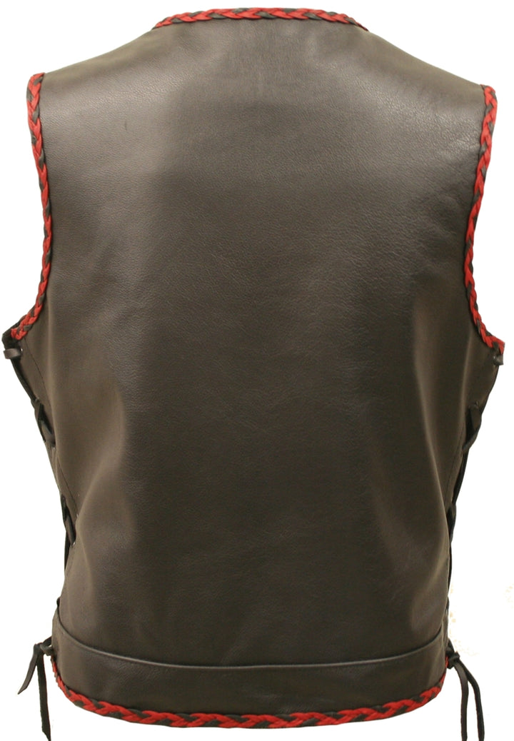 Outlaw All Leather Braided Biker Vest / Side Lace