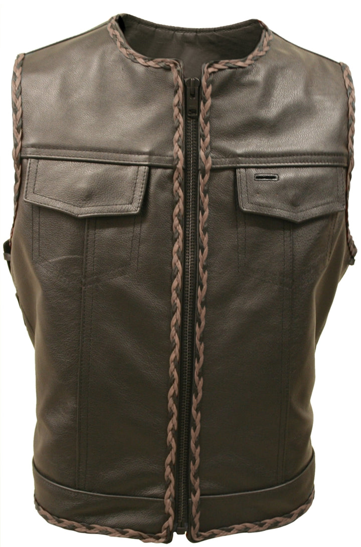 Outlaw All Leather Braided Biker Vest / Side Lace
