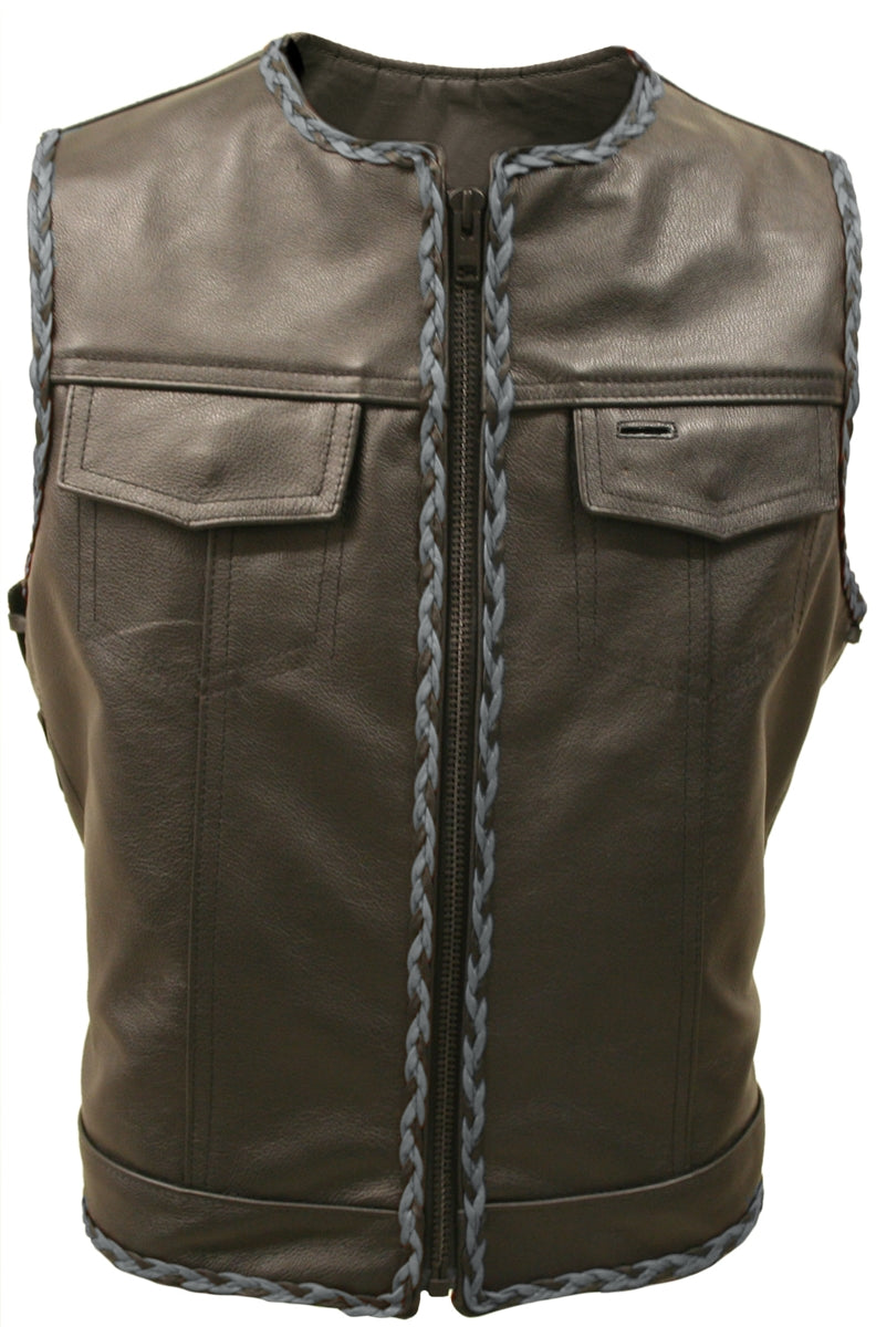 Outlaw All Leather Braided Biker Vest / Side Lace