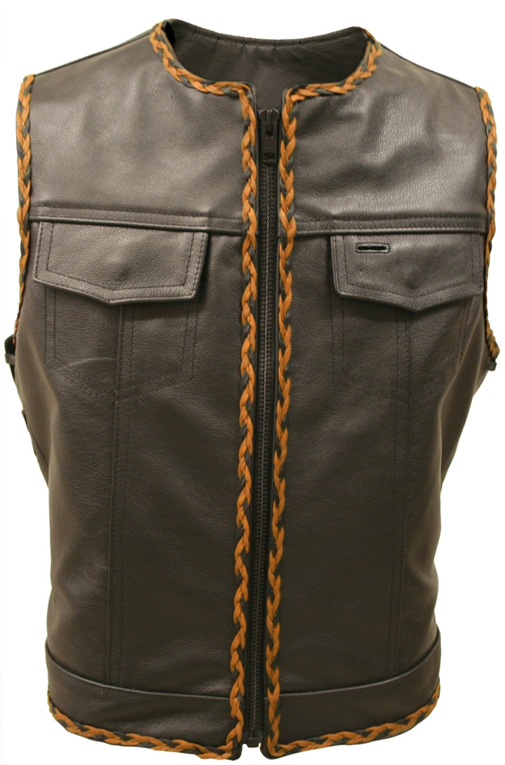 Outlaw All Leather Braided Biker Vest / Side Lace