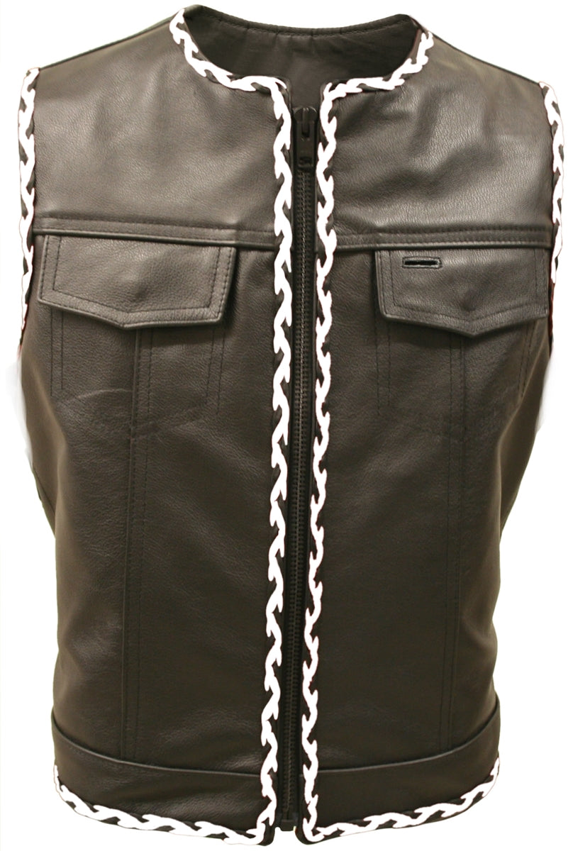 Outlaw All Leather Braided Biker Vest / Side Lace