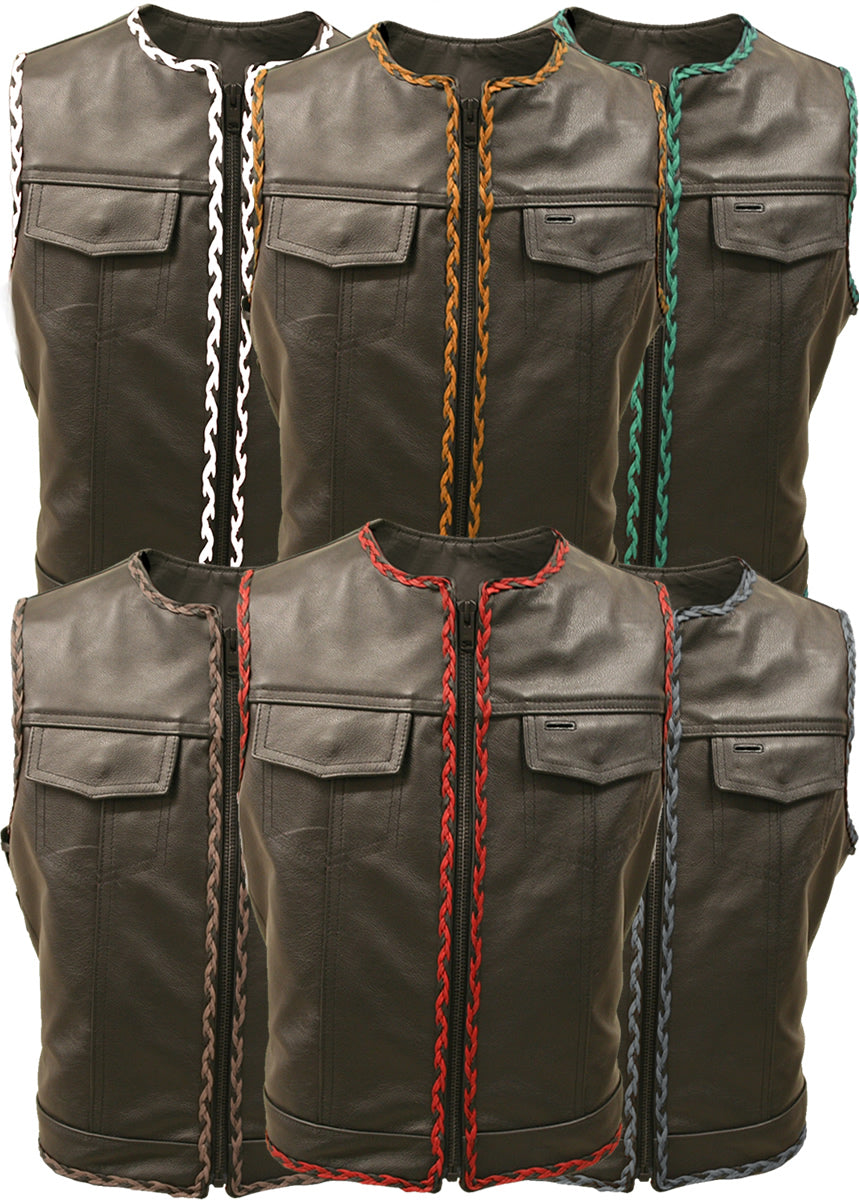 Outlaw All Leather Braided Biker Vest / Side Lace