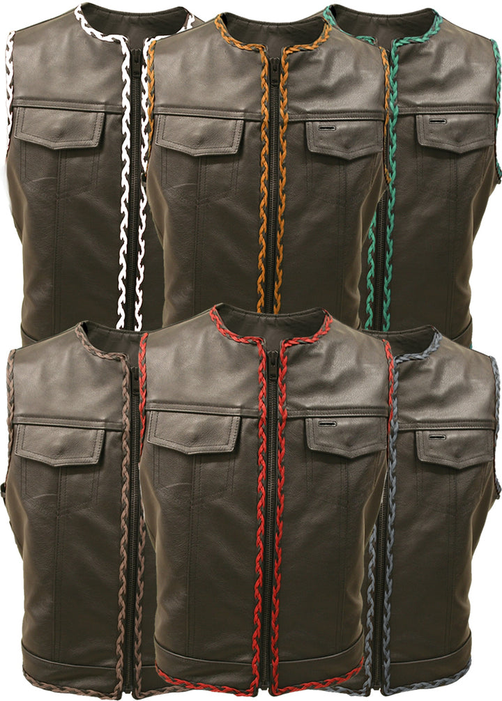 Outlaw All Leather Braided Biker Vest / Side Lace