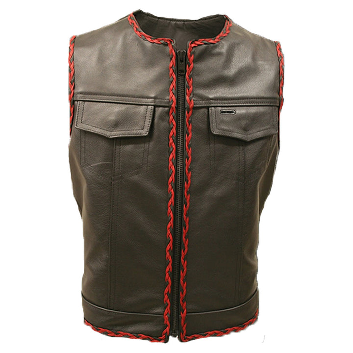 Outlaw All Leather Braided Biker Vest / Side Lace