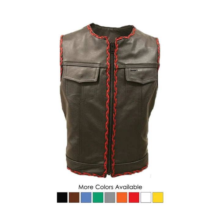 Outlaw All Leather Braided Biker Vest / Side Lace