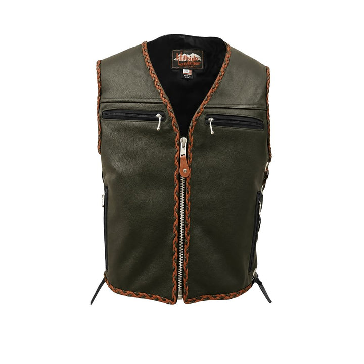 The Elite Motorcycle Leather Vest Braided