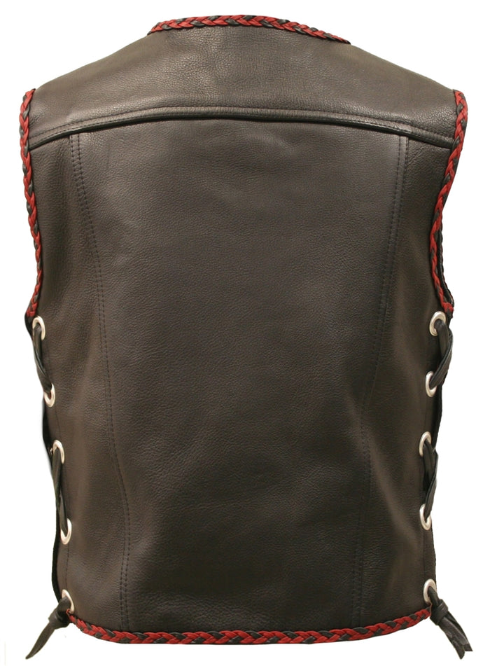 The Elite Motorcycle Leather Vest Braided