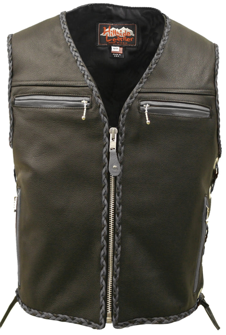 The Elite Motorcycle Leather Vest Braided