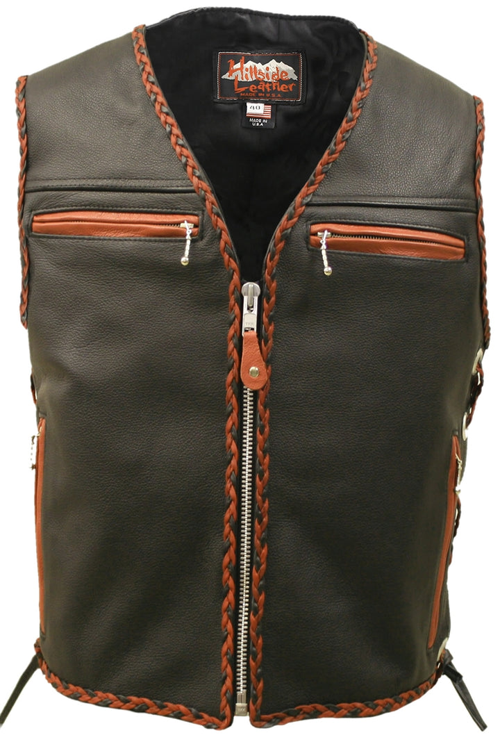 The Elite Motorcycle Leather Vest Braided