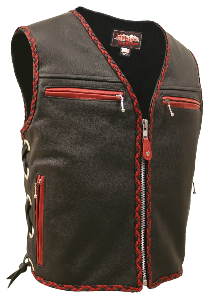 The Elite Motorcycle Leather Vest Braided
