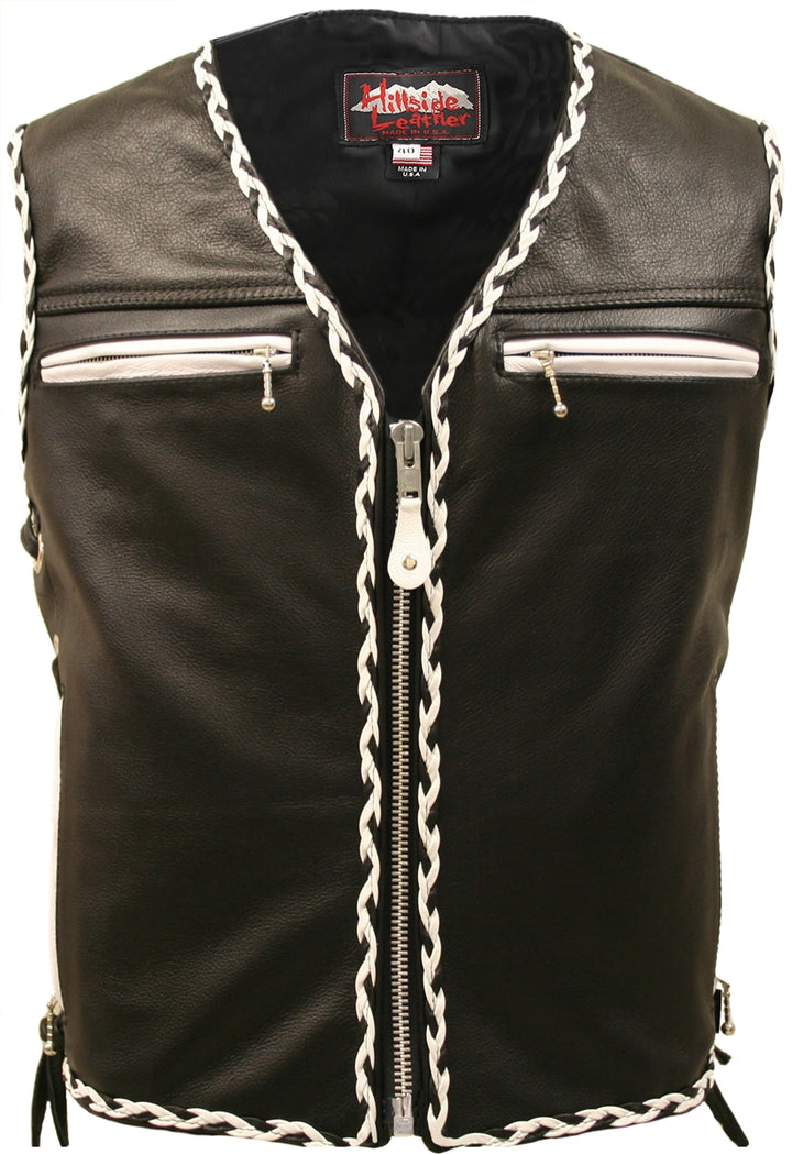 The Elite Motorcycle Leather Vest Braided