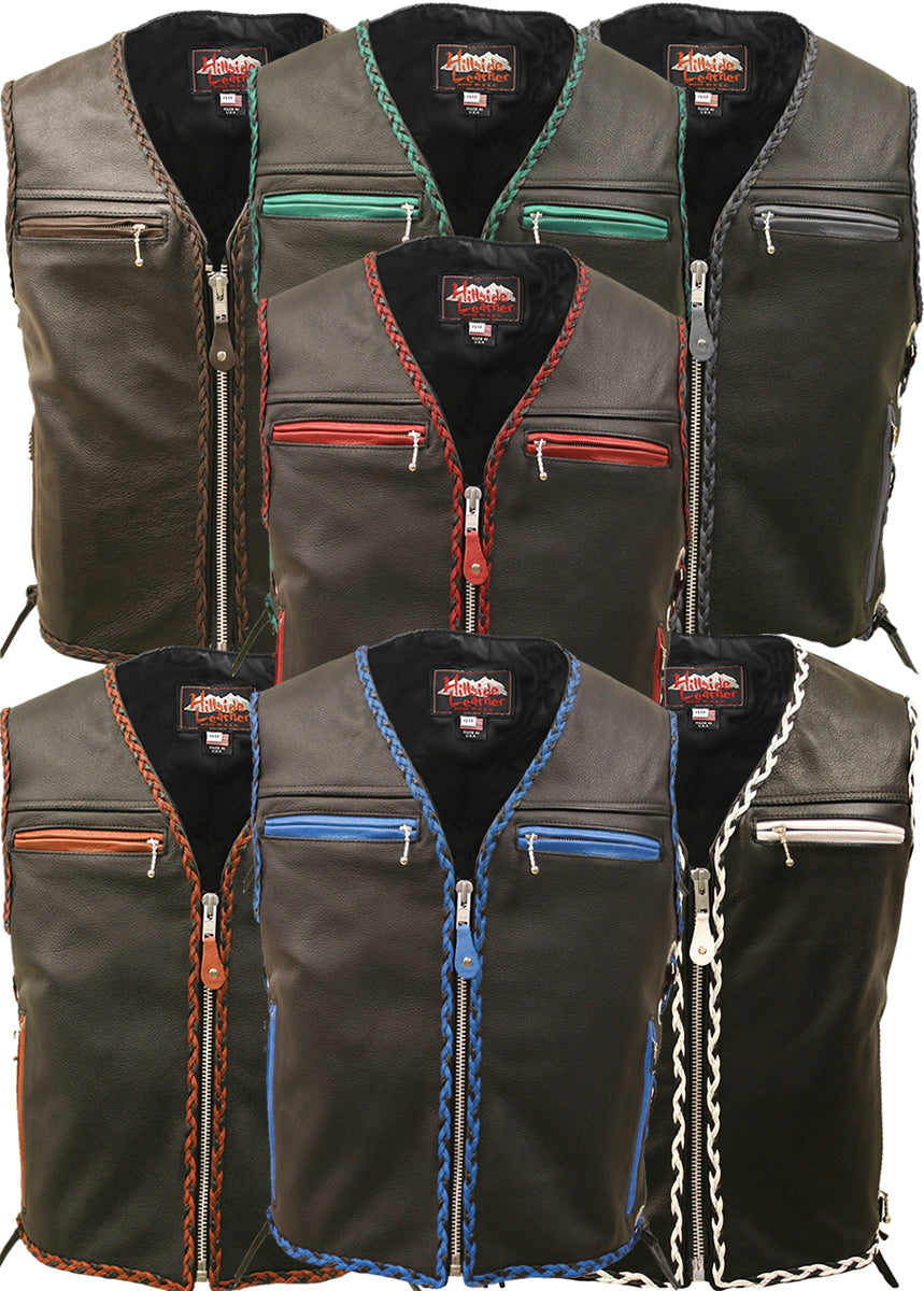 The Elite Motorcycle Leather Vest Braided