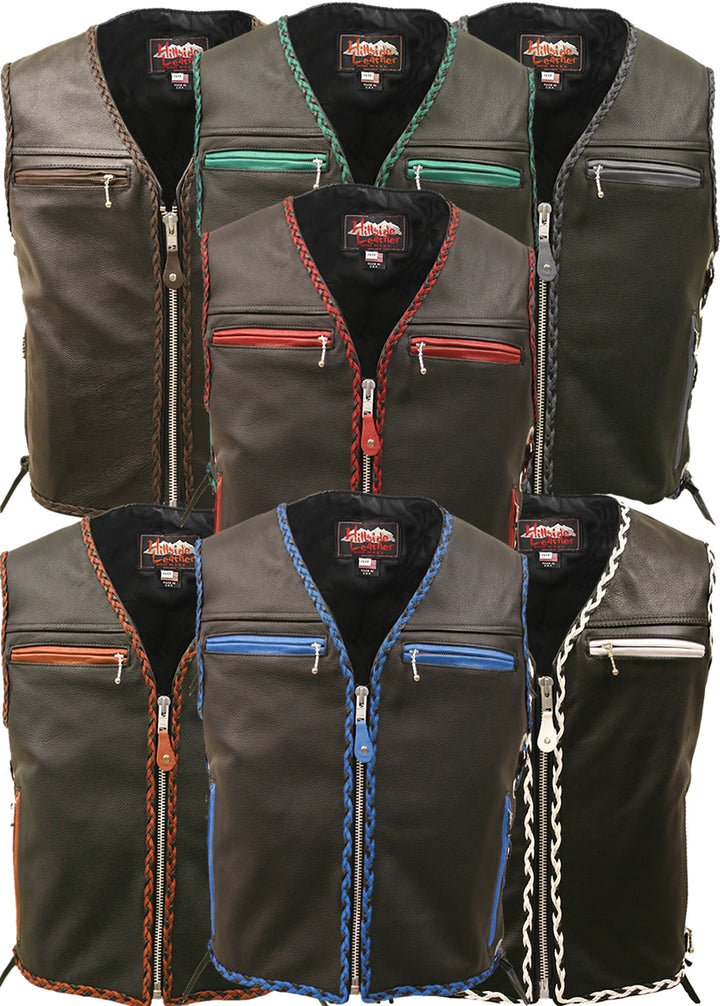 The Elite Motorcycle Leather Vest Braided