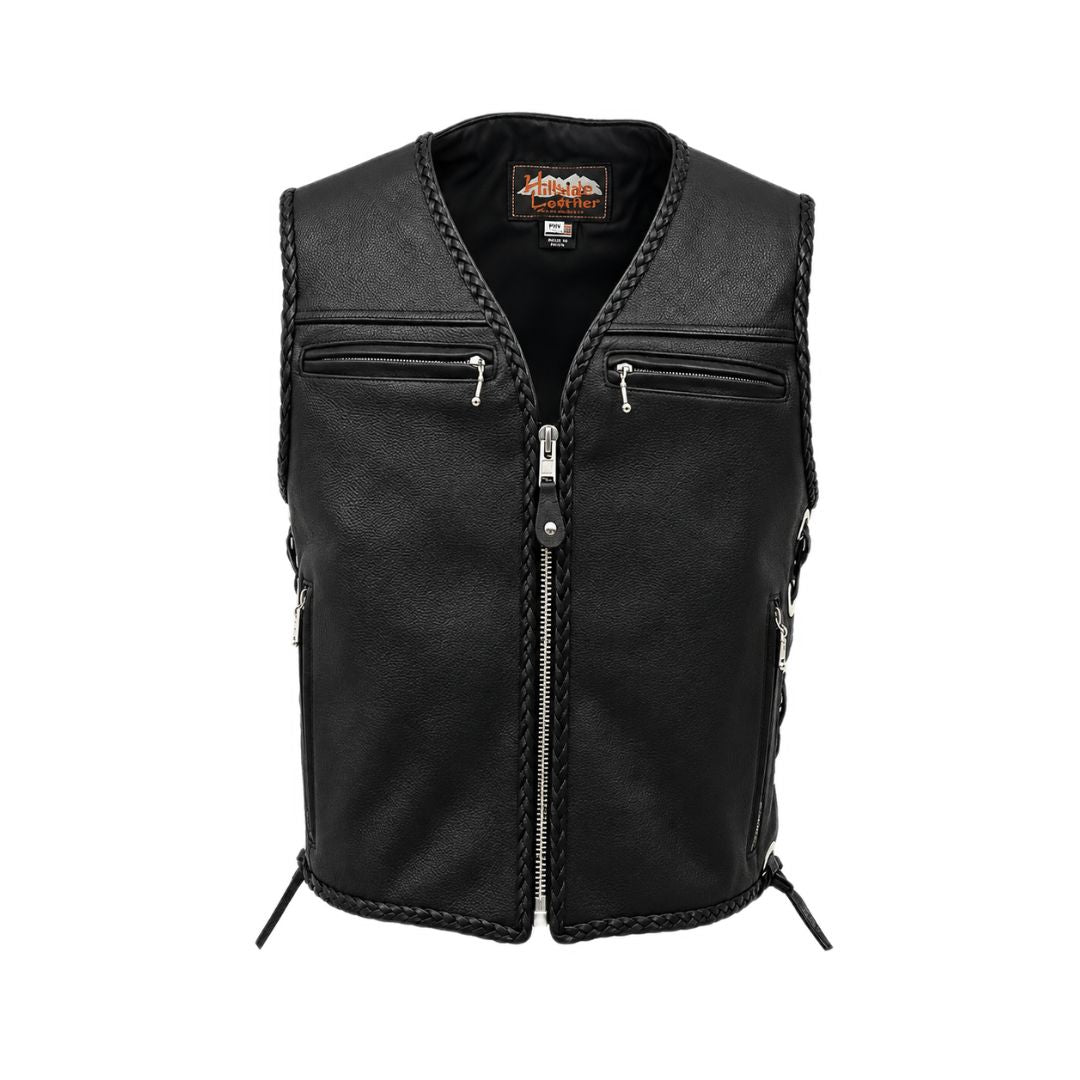 The Elite Motorcycle Leather Vest Braided
