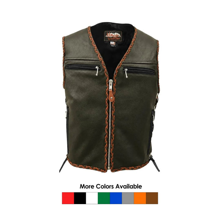 The Elite Motorcycle Leather Vest Braided
