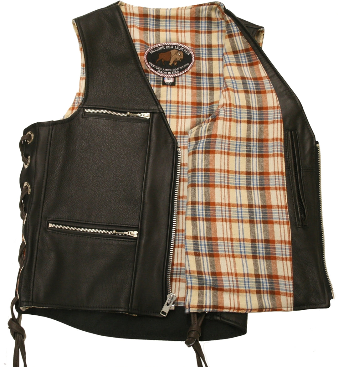 Touring American Bison Leather Vest - Black
