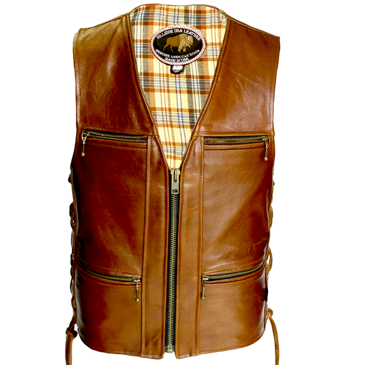 Touring American Bison Brown Leather Vest