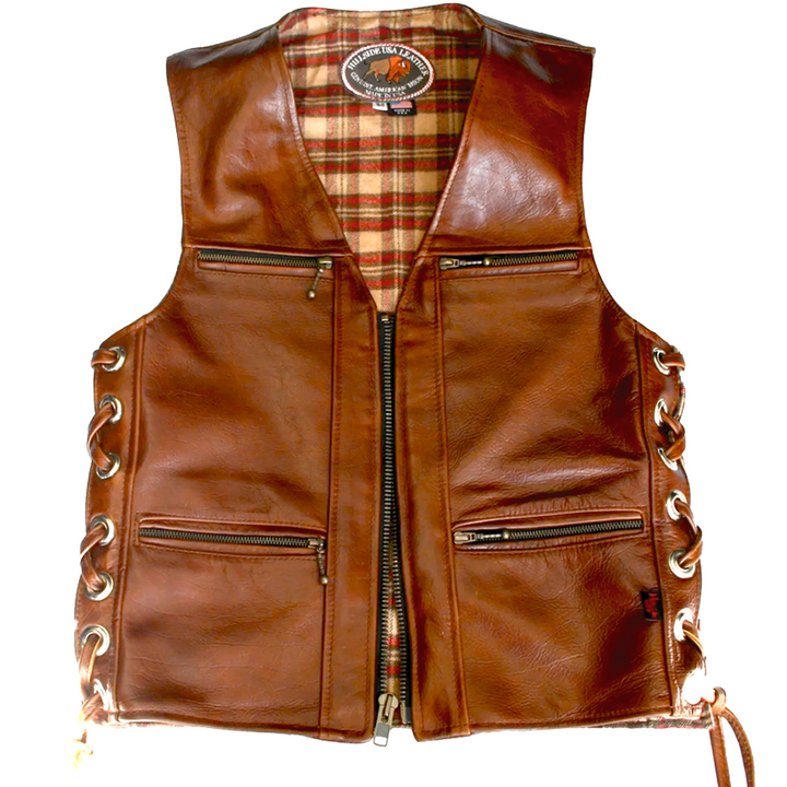 Touring American Bison Brown Leather Vest