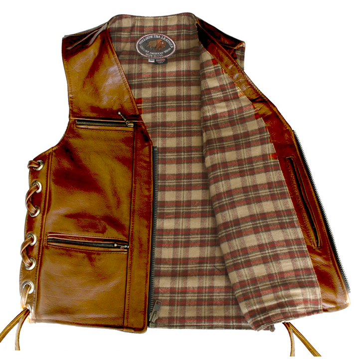 Touring American Bison Brown Leather Vest