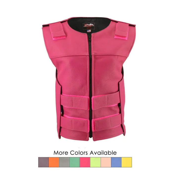 Women's Zippered Tactical Style Leather Vest