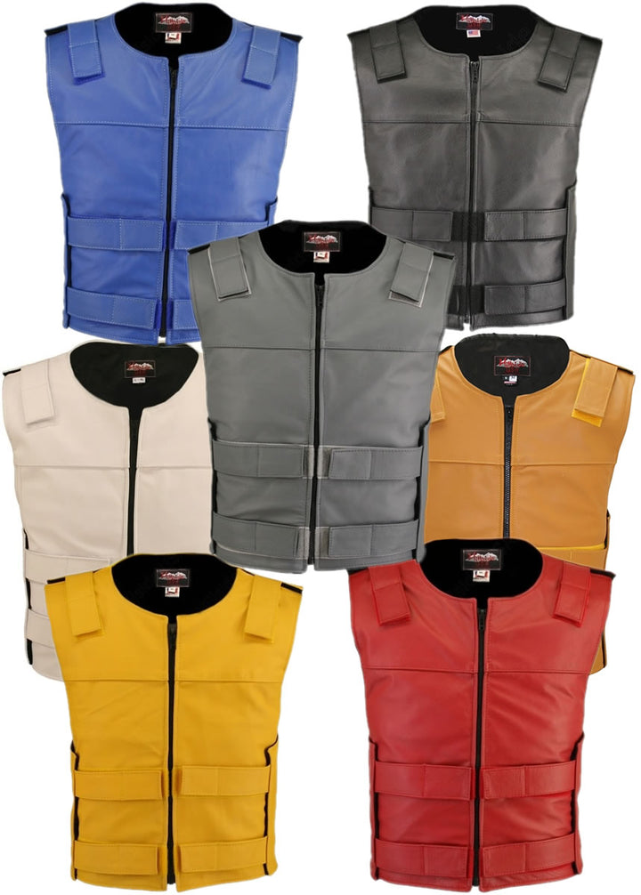 Men's Zippered Tactical Style Leather Vest (Custom-Made)