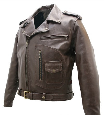 Mens Brown D Pocket Horsehide Motorcycle Jacket