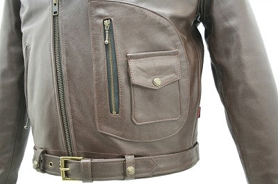 Mens Brown D Pocket Horsehide Motorcycle Jacket