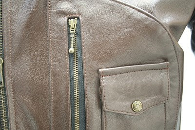 Mens Brown D Pocket Horsehide Motorcycle Jacket
