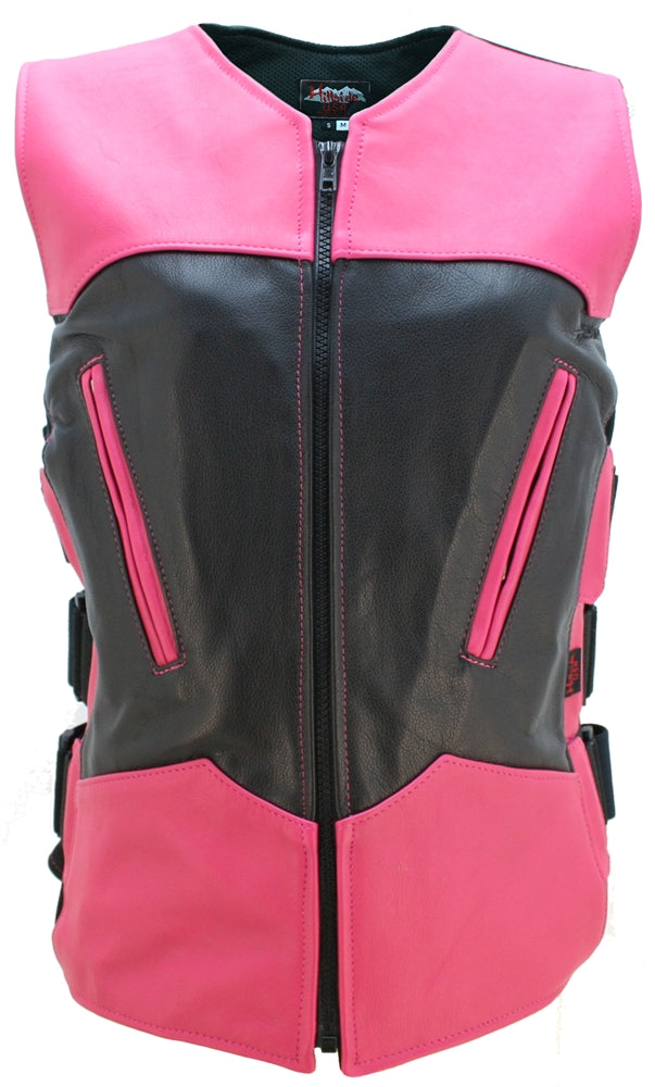 Women's Two Tone Interceptor Black/Hot Pink Leather Vest