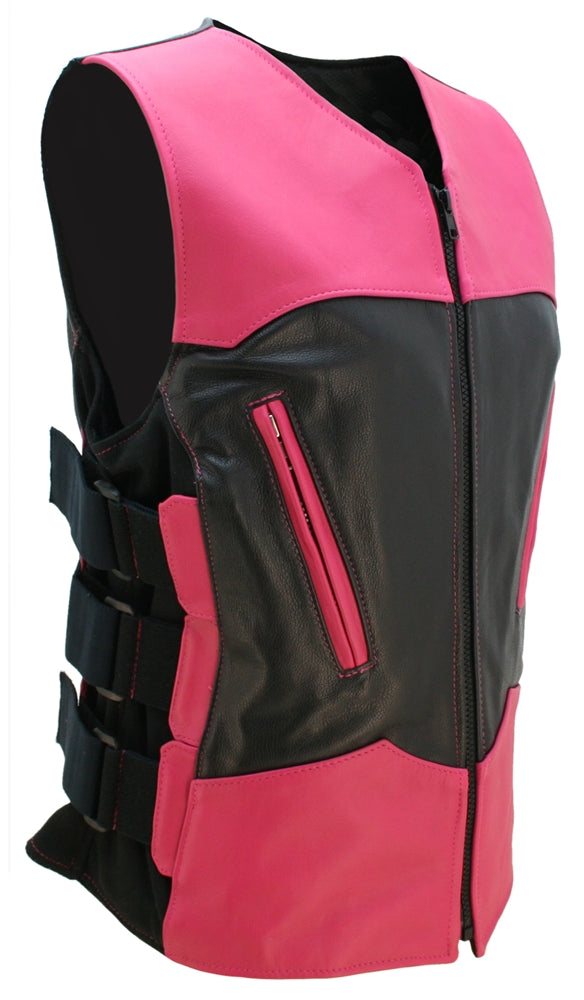 Women's Two Tone Interceptor Black/Hot Pink Leather Vest
