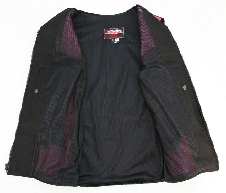 Women's Two Tone Interceptor Black/Hot Pink Leather Vest