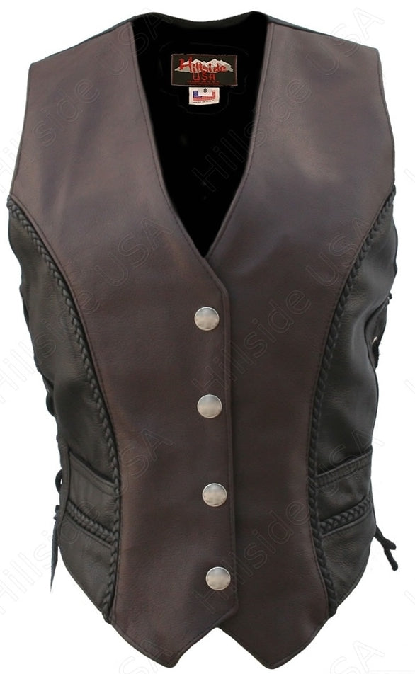 Women's Braided Two Tone Leather Vest
