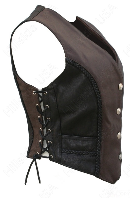 Women's Braided Two Tone Leather Vest