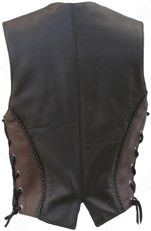 Women's Braided Two Tone Leather Vest