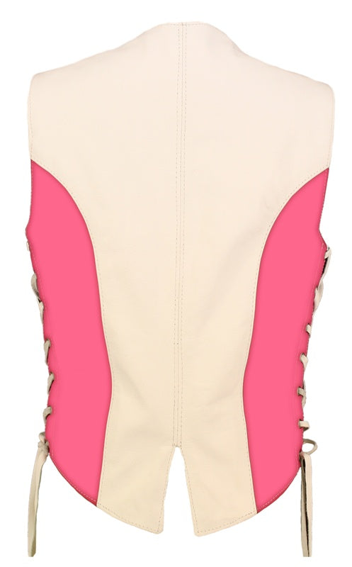 Women's Hot Pink/White Leather Vest
